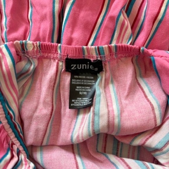 Zunie Girls Pink Striped Ruffle Dress Size Small - Picture 3 of 3